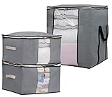 SLEEPING LAMB Large Capacity Storage Bag Container Multized Duvet Comforter Closet Organizations Breathable Household Home Storage Bins with Clear Window, 3 Pack, Grey