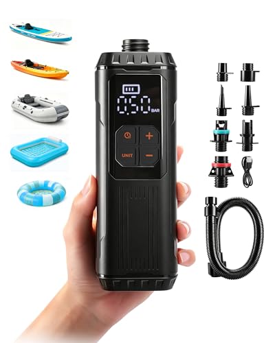 Mini Paddle Board Pump, Portable SUP Air Pump with Battery, Lightweight Electric Inflator 12 PSI Automatic Shut-Off, USB-C Rechargeable for Paddle Boards, Kayak, Pool Floats