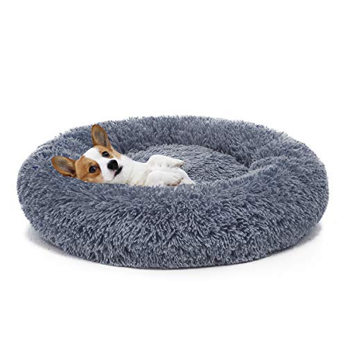 MIXJOY Orthopedic Dog Bed Comfortable Donut Cuddler Round Dog Bed Ultra Soft Washable Dog and Cat Cushion Bed (23” x 23”) (Grey-Blue)