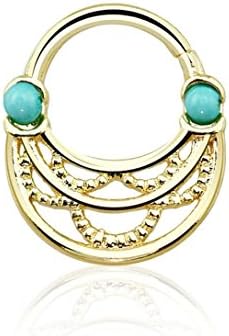 Turquoise Bead Gold Plated Braid Designed Septum Ring 16G (5/16") 8mm -1pc