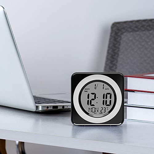 Alarm Clock,Digital LCD Display Portable Modern Alarm Clock with Snooze Time Temperature for Bedroom,Office,Living Room,Travel