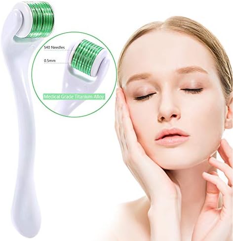 Derma Roller 0.5mm Needles, Derma Roller Titanium Alloy 540 Micro Needles Effective for Scarring Acne, Wrinkles, Anti Ageing, Pigmentation, Skin Internal Regeneration (White)
