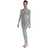 OVIGILY Adult High Neck Long Sleeve Dance Unitard for Women Bodysuits Full Body Leotard Spandex Catsuit