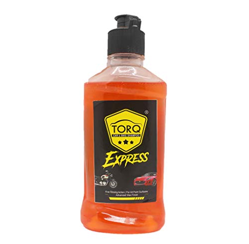 TORQ EXPRESS CAR AND BIKE SHAMPOO | pH Neutral Formula | For Bucket, Foam & Snow Foam Wash | Ultra Shine | Wax Finish | Spot Free Cleaning | Long Lasting Fragrance | 250 ML (VIBRANT ORANGE, 250 ML)