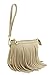 Small Fringe Crossbody Bag with Wrist Strap (Beige)