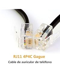 Teléfono Cable del auricular del teléfono, Longitud de la bobina Uvital 0,72 a 6 pies Sin enrollar Teléfono fijo Cable del cable del auricular RJ9 RJ10 RJ22 4P4C (Negro, 2 PCS)
