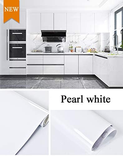 Glossy White Self Adhesive Film White Contact Paper Removable Wallpaper luster Decorative Furniture Shelf Drawer Liner Waterproof Cabinet Decoration Roll 78.7”x17.7”