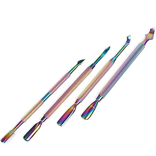 WOKOTO 4Pcs Nail Cuticle Pusher Stainless Steel Set Cuticle Trimmer Remover For Manicure Pedicure Polish Remover Tools