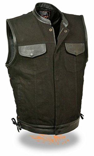 MEN'S MOTORCYCLE SON OF ANARCHY DENIM VEST LEATHER TRIMMING WITH SIDE LACES (S Regular)
