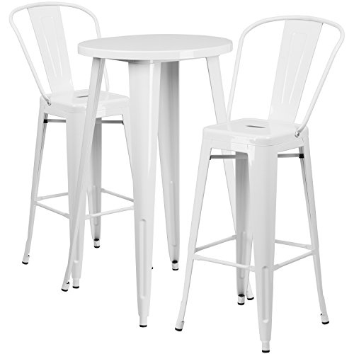 Flash Furniture 24” Round White Metal Indoor-Outdoor Bar Table Set with 2 Cafe Stools