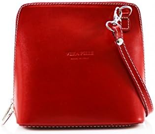 New Womens Designer Classical Real Leather Square Cross Body Bag Handbag (Red)