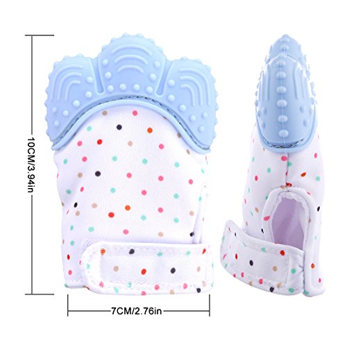 Teething Mitten, Petforu 2pcs Baby Self-soothing Teether Crawling Protective Gloves for Toddlers FDA Approved BPA Free (Blue) - Thumbnail 4