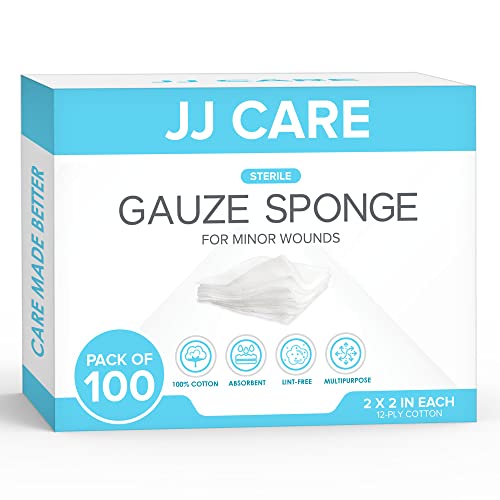 JJ CARE Sterile Gauze Pads [Pack of 100], 2x2 Gauze Pads, Sterile Gauze Sponges, Disposable