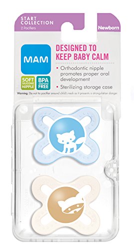 MAM Newborn Start Orthodontic Pacifier, Boy, 0+ Months, 2-Count