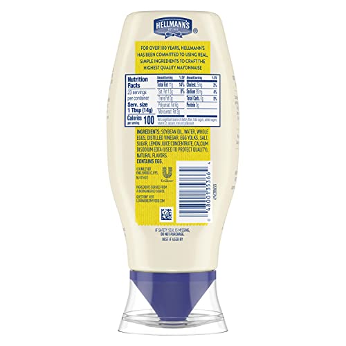 HELLMANN’S REAL MAYONNAISE REAL MAYO SQUEEZE BOTTLE FOR A CREAMY SANDWICH SPREAD OR CONDIMENT GLUTEN FREE, MADE WITH 100% CAGE-FREE EGGS 11.5 OZ