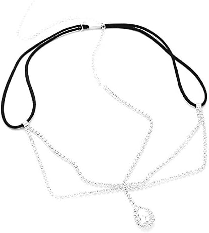 Women's Silver Tone Glass Crystal Teardrop Rhinestone Tikka Head Chain.