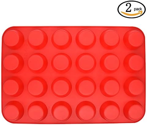 Richohome 24-Cup Silicone Mini Muffin Pan, Silicone Molds Cupcake Baking Pan, 2-Pack, Red