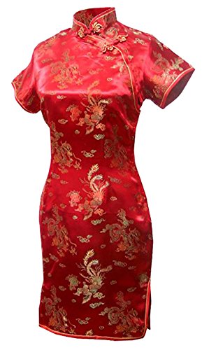7Fairy Women's Vtg Red Dragon Mini Chinese Wedding Dress Cheongsam