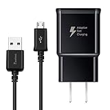 Adaptive Fast Charging Wall Charger with 5-Feet Micro USB Cable Kit Compatible with Samsung Galaxy S7/S7 Edge/S5/S6/S6 Edge/S4/S3/Note 5 [Black]