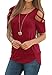Adreamly Women's Casual Summer Short Sleeve Loose Strappy Cold Shoulder Tops Basic T Shirts Blouses Burgundy 2X-Large