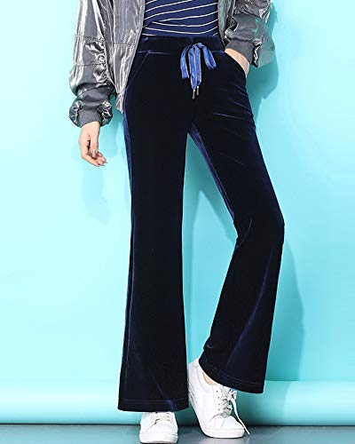 Kedera Women's Corduroy Velvet Pants Comfy Pull on Elastic Waist Trousers Drawstring Pants Dark Blue