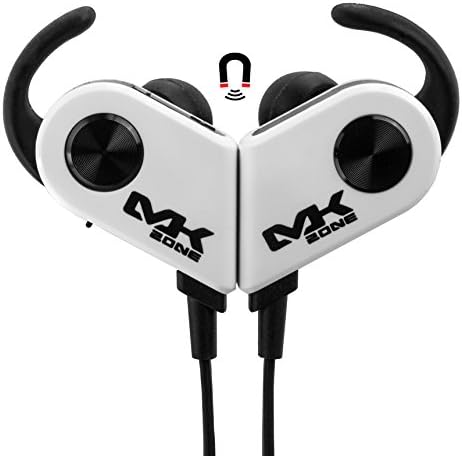 MKzone Bluetooth Headphones, Best Wireless For Running Earphones, Built-In Mic, Secure Fit In-Ear Earbuds WITH BONUS, Noise Cancelling Technology, Perfect HD Sound, Ideal for GYM and Sport (White)