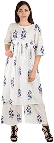 Fab Attire Women's Cotton Handmade Floral Print A-Line Kurti Palazzo Set