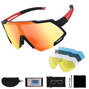flintronic Polarized sportzonnebril UV-400 bescherming fietsbril met 5 verwisselbare lenzen, voor fietsen, hardlopen…