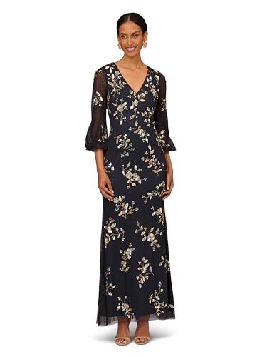 Aidan Mattox by Adrianna Papell Women's Beaded V Neck Gown, Twilight, 12