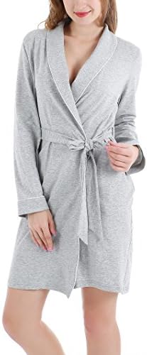 Yulee Women's Long Sleeve Robe Kimono Collar Solid Bathrobe Gray, XL