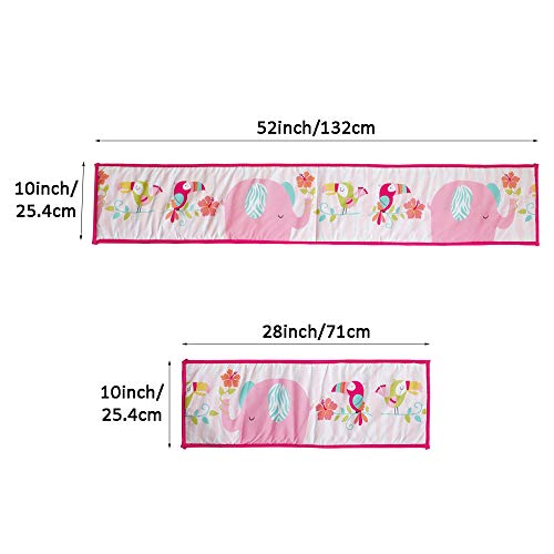 Wowelife Baby Crib Bumper Pads Elephant Crib Bumpers Padded Pink Breathable 100% Soft Microfiber Polyester for Baby Girls(Pink Elephant)