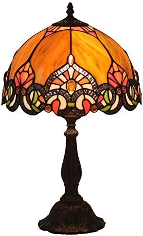 DECORATZ Tiffany Style Retro Table Lamp Desk Light,Antique Handmade Classical Art Glass Lampshade Alloy Base E27 Lamp Holder Bar Cafe Hotel Bedside Lamp
