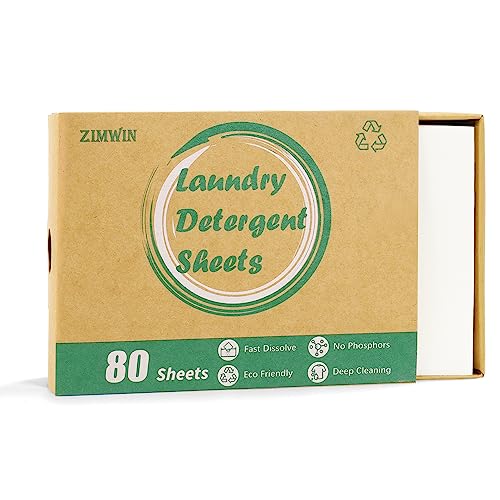 ZIMWIN LAUNDRY DETERGENT SHEETS, 80 LOADS FRAGRANCE FREE LAUNDRY SOAP SHEETS – ECO-FRIENDLY HYPOALLERGENIC LIQUIDLESS WASHING SUPPLIES FOR DORM TRAVEL CAMPING