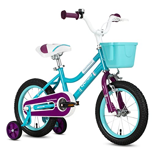JOYSTAR Princess Girls Bike with Training Wheels, Basket and Hand
