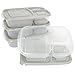 Sunsella Buddy Boxes - 3 Compartment Containers (4 Pack) Reusable Bento Lunch box & Divided Food Storage With Grey Lids (Not Leakproof)