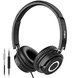Vogek On Ear Headphones with Mic, Lightweight Portable Fold-Flat Stereo Bass Headphones with 1.5M Tangle Free Cord and Microphone-Black
