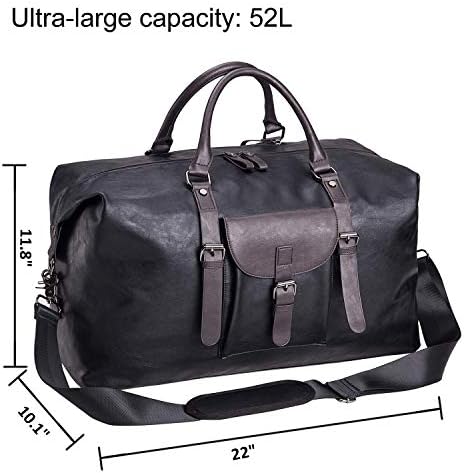 Oversized Leather Travel Duffel Bag, Weekender Overnight Bag Waterproof Leather Large Carry On Bag Travel Tote Duffel Bag for Men or Women-Black 4 Oversized Leather Travel Duffel Bag, Weekender Overnight Bag Waterproof Leather Large Carry On Bag Travel Tote Duffel Bag for Men or Women-Black