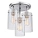 Globe Electric 60338 3-Light Semi-Flush Mount Ceiling Light, Brushed Steel, Clear Glass Shades, Ceiling Light Fixture, Light Fixtures Ceiling Mount, Bedroom Lights for Ceiling, Bulb Not Included