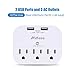 3 Outlet Surge Protector, Multi Plug Outlet Extender with 2 USB Wall Charger (Smart 2.4 A), Outlet Wall Adapter Power Strip for Travel Home, School, Office - 490Joules White