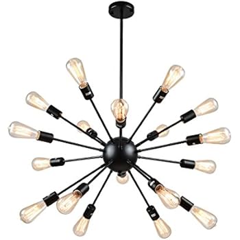 mirrea Vintage Metal Large Dimmable Sputnik Chandelier with 18 Lights, Black Painted