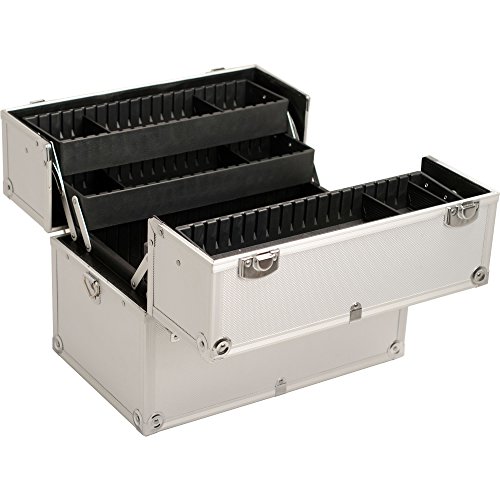 HIKER Makeup Case HK3501 Professional Artist Train, 4 Trays with Adjustable Dividers, Locking, Silver Dot