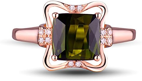 Natural Green Tourmaline Diamond Ring Engagement Promise Solid 14K Rose Gold