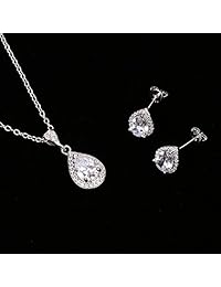 BaubleStar - Juego de collar y pendientes de plata con colgante de lágrima y cristal