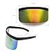 sunglassLA - Futuristic Oversize Shield Visor Sunglasses Flat Top Mirrored Mono Lens 172mm (Blue Mirror)