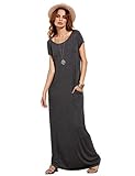 MakeMeChic Women's Short Sleeve Loose Casual Plain Long Maxi Dress Grey L
