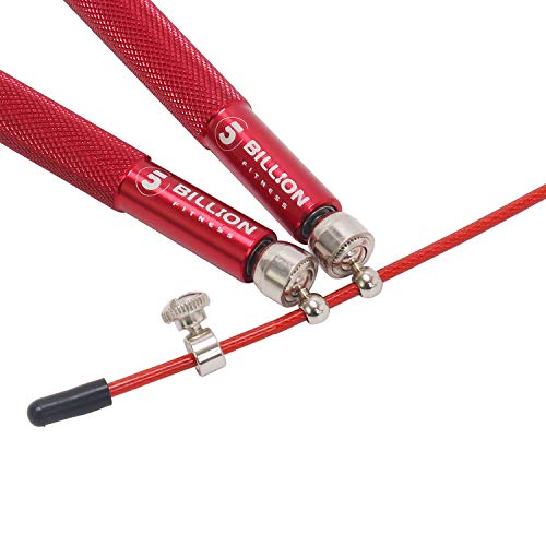 5BILLION Speed Jump Rope - 360° Swivel Ball Bearing - Adjustable - Workout for Double Unders, Exercise, WOD, Outdoor, MMA, Boxing Training (red)