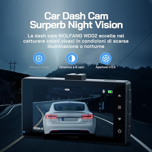2.5K Doppia Dash Cam Auto, Dash Camera IPS 3" con Grandangolo, 1440P+1080P FHD Telecamera, Visione Notturna,G-Sensor, WDR, Monitor di Parcheggio, Registrazione in Loop