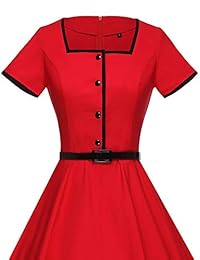 GownTown - Vestido de mujer estilo años 50, elástico, manga corta, color rojo