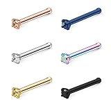 Ruifan 6PCS 18G Surgical Steel Mix Color Diamond CZ Nose Stud Rings Bone Pin Piercing Jewelry 1.5mm