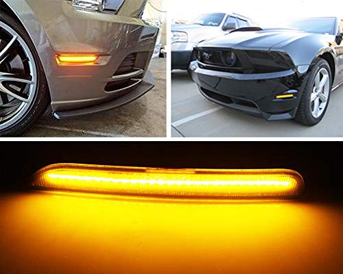 GTINTHEBOX (2) Smoked Lens Front Side Marker Lamps w/Amber LED Lights Lamps For 2010-2014 Ford Mustang front bumper